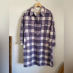Isabel Marant Etoile Fontia Coat Blue Pink White Plaid Wool Long Trench Style